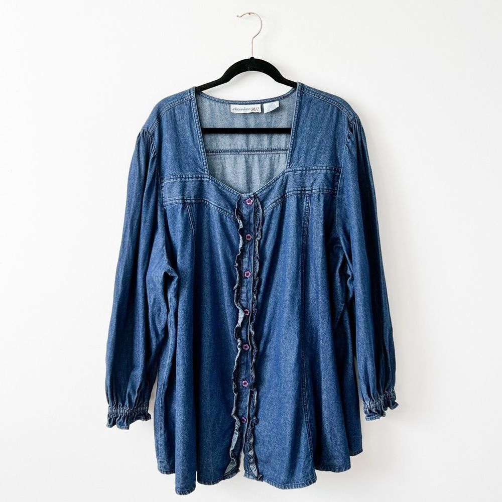 Denim 24/7 stonewash indigo‎ blouse art to wear flower buttons